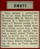 Anna (Kramerius) Koutecky - Umrti (Deaths) column 8 Dec 1942 Chicago 'Denni Hlasatel'